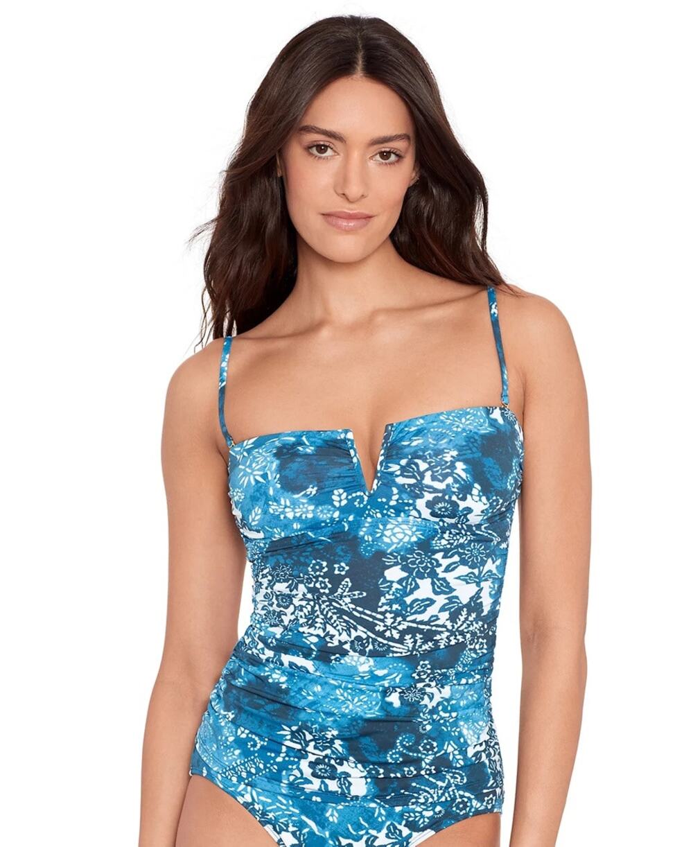 Lauren Ralph Lauren Women's Printed Ruched Tankini Top In Blue Multi